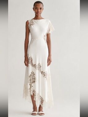 NWT A.L.C.  the Alessia Lace Satin Midi Dress in white Sz 4